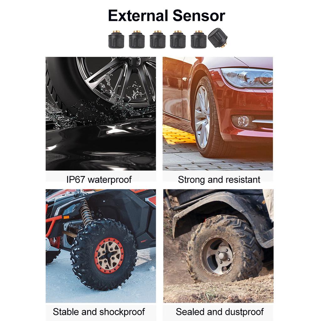 Auto Truck TPMS Car Wireless Tire Pressure Monitoring System with 6 External Sensors Replaceable Battery LCD Display