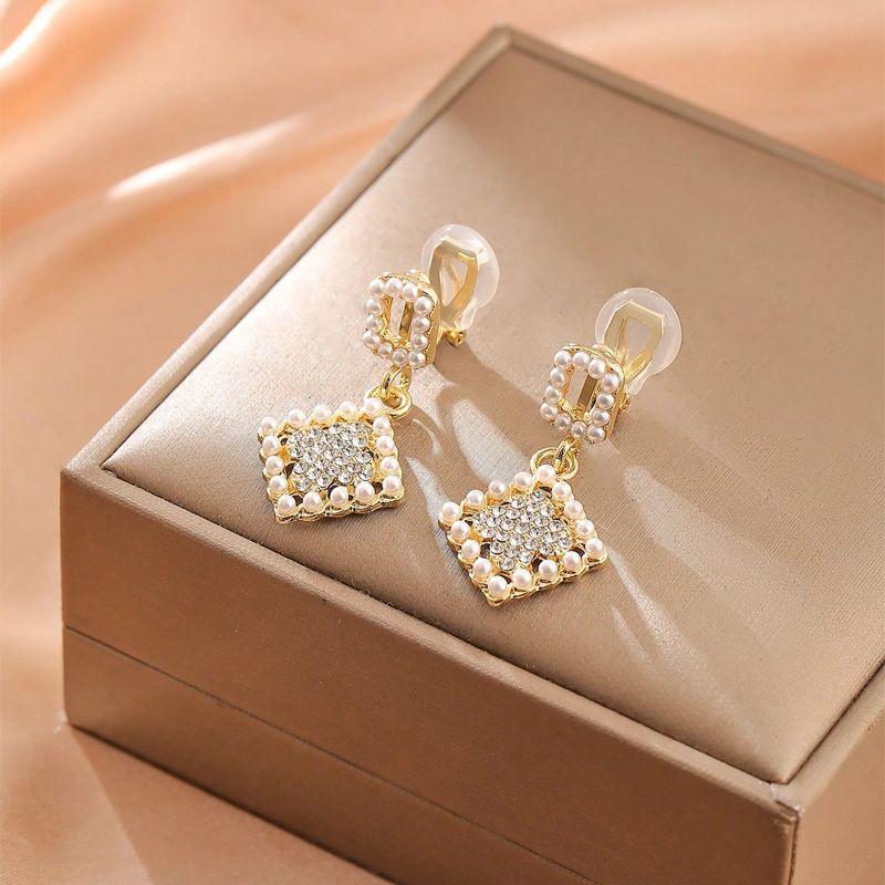 Новые модные искусственные жемчужные стразы без пирсинга серьги женские квадратные серьги-подвески