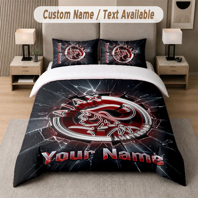 Custom Bedding Set Ajax Amsterdam Pattern, Print Name Text 1 Duvet Cover plus 2 Pillowcases Home Textile