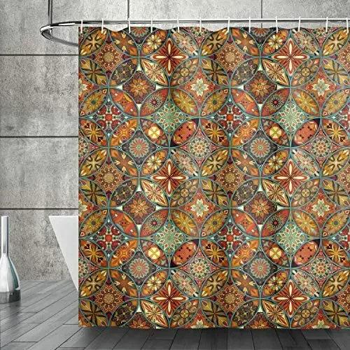 Занавеска для душа Mandala Boho, цветная занавеска для ванной комнаты с цветочным узором для украшения ванной комнаты из водонепроницаемой полиэфирной ткани с крючками