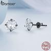 BAMOER CZ Stud Earrings 925 Sterling Silver Platinum Plated Round Cubic Zirconia Hypoallergenic Earrings 4mm 5mm 6mm 7mm