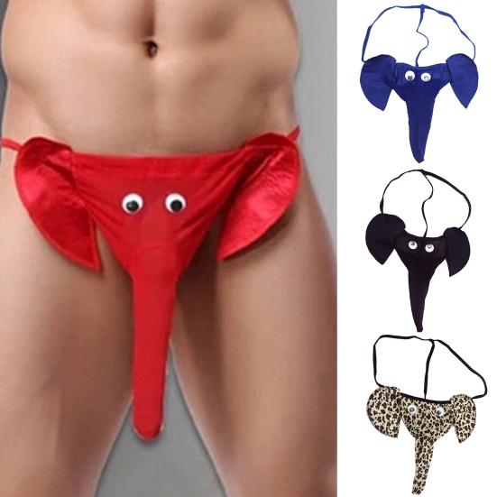 Мужские трусы с забавным мультяшным рисунком головы слона, длинный нос слона, эластичный ремень, сплошной цвет, мягкие дышащие антисептические Т-образные мужские трусы