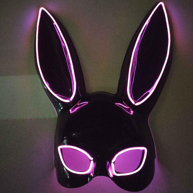 Novetly Colorful Glowing Rabbit Mask luminous Bunny Girl mask sexy nightclub Waiter mask for Halloween Light up Cosplay Props