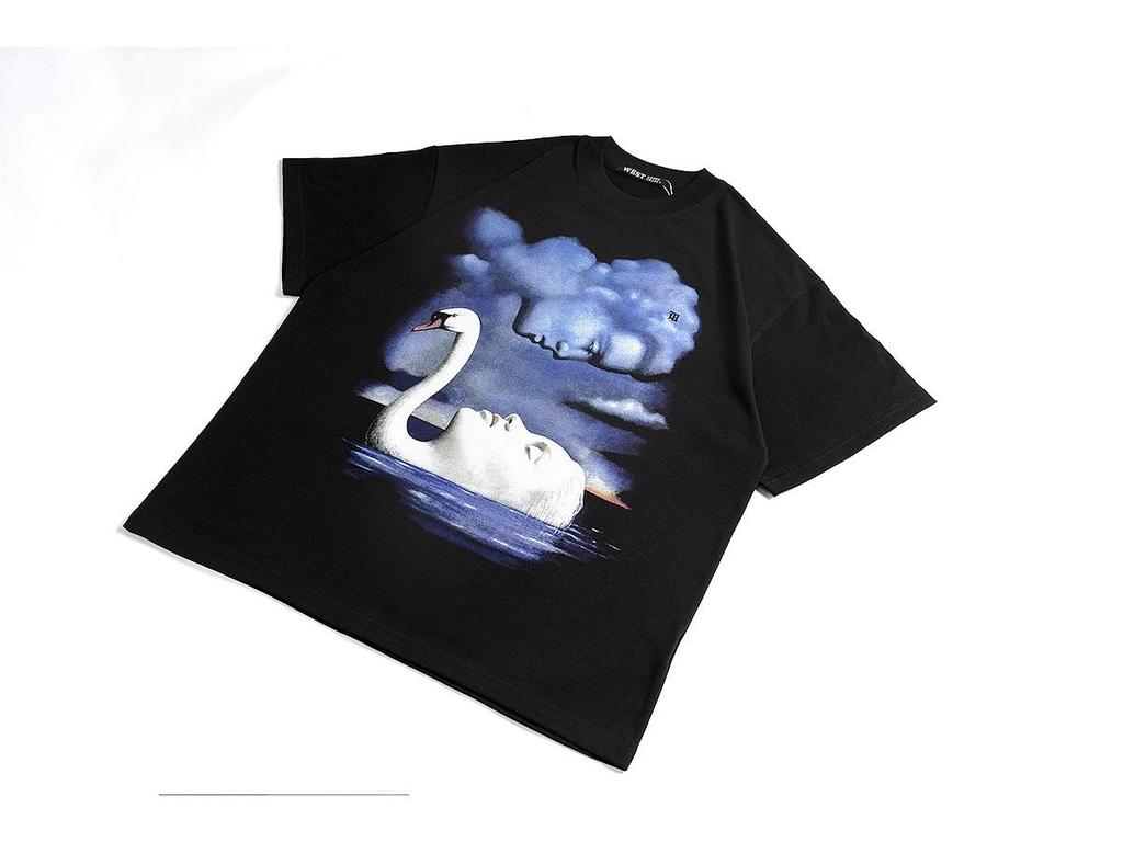 2024 Summer Swan Cotton Short Sleeve Unisex Hip Hop Loose Fit T-shirt for Couples