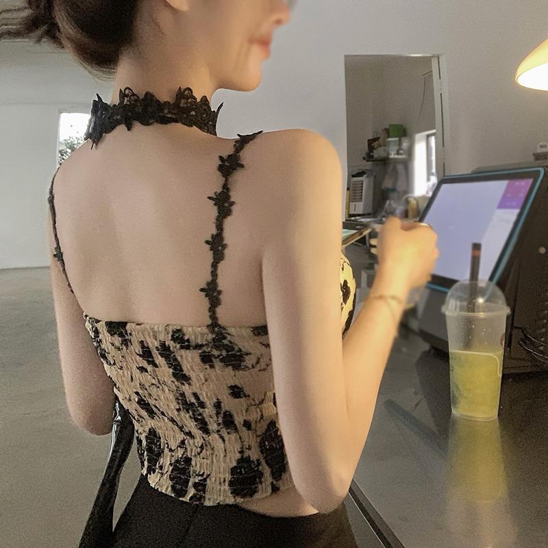 Женские топы без рукавов с цветочным принтом, милый тонкий эластичный топ без рукавов