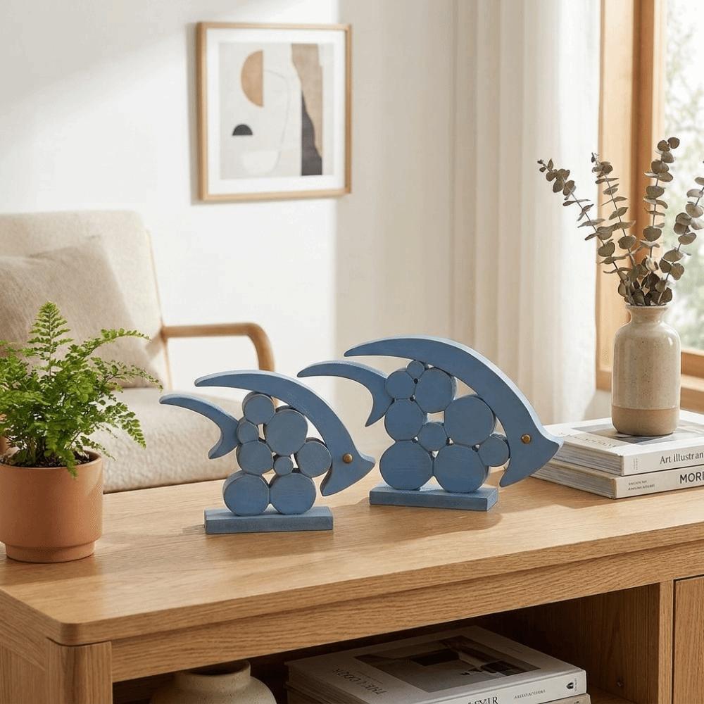 Vintage Wooden Fish Ornaments Mediterranean Style Nautical Fish Decoration Office Desk