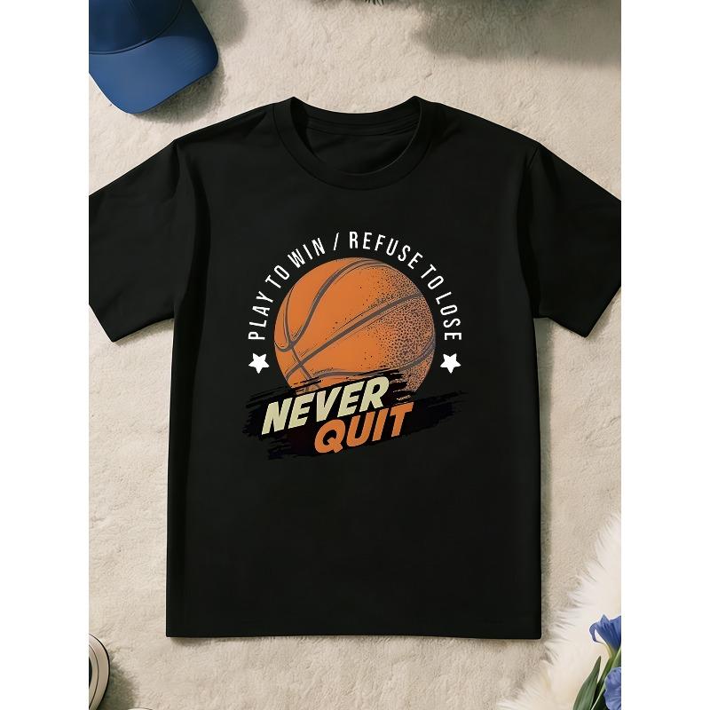 Kids Youth Basketball Motivational Text Distressed Brushstroke Print Crewneck Tee