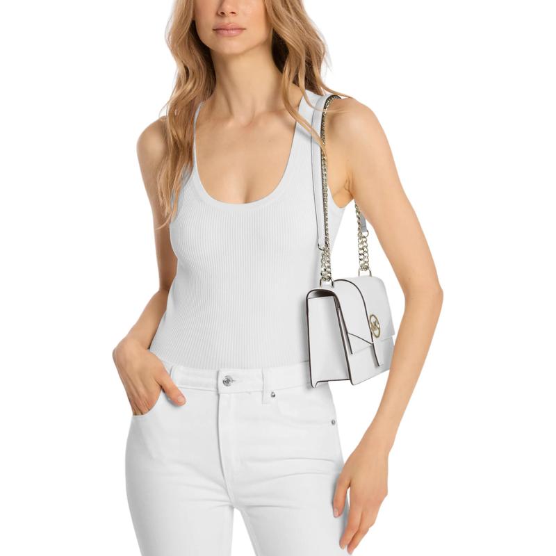 MICHAEL KORS Greenwich Classic Logo Magnetic Closure Crossbody Cow Leather Shoulder Bag Small Women's White