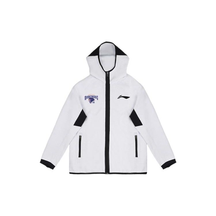 Li Ning CBA Series Nanjing Team Outdoor Casual Sports Jacket с капюшоном и длинным рукавом, мужские куртки белого цвета AWDTD41-2