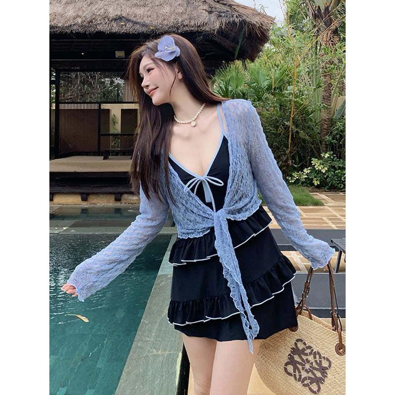 Женский слитный купальник-юбка большого размера 2025 - Стильный весенний пляжный наряд для пышных фигур