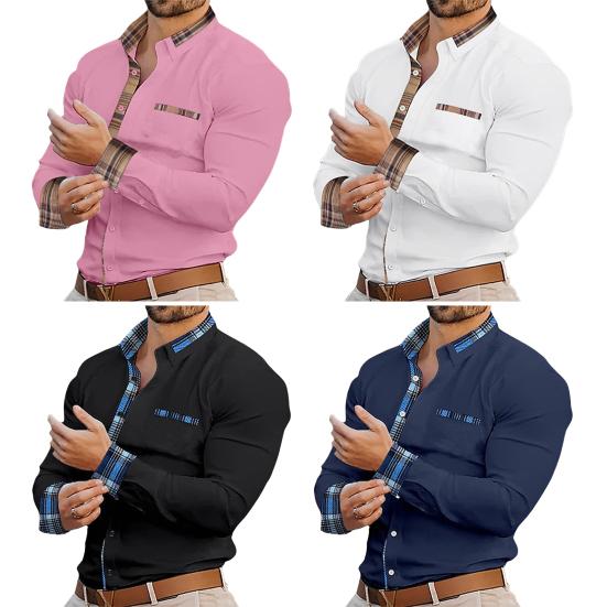 Yousheng Мужская официальная рубашка, свободный кардиган с принтом Pald в стиле пэчворк на пуговицах, деловая офисная рубашка средней длины с лацканами, повседневный топ