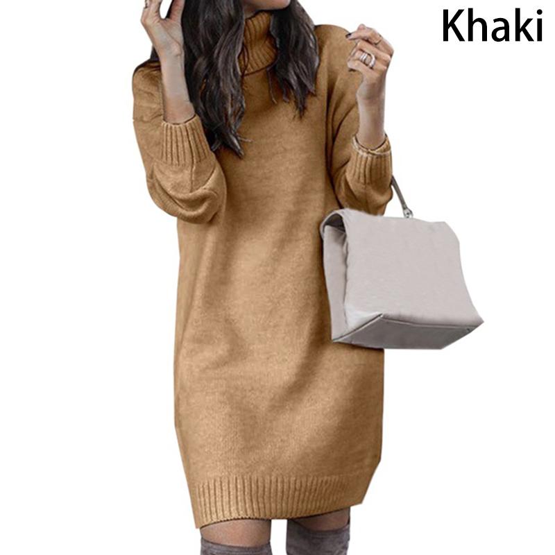 Женская повседневная туника с длинным рукавом, водолазка, вязаный пуловер, свободное платье на осень и зиму
