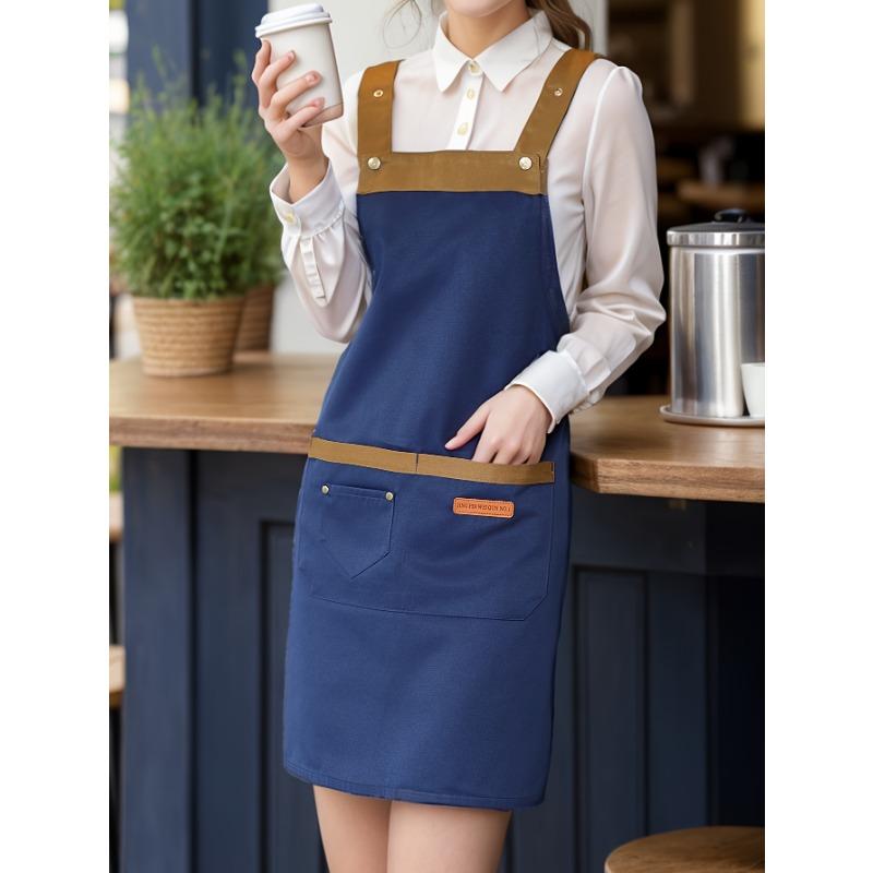 1 шт. Унисекс Регулируемый фартук с карманами, Полиэстер 100% Не тянущийся, Обычная посадка, Без рукавов, Н-образный подол, Тканый для приготовления пищи, выпечки, работников ресторана