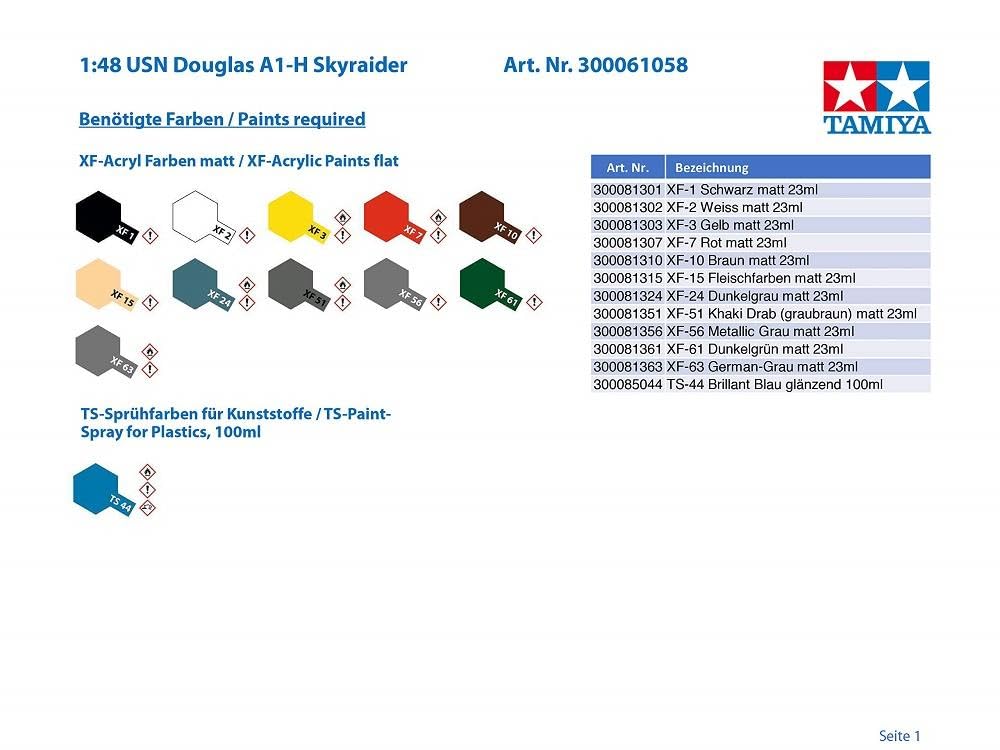 Tamiya Masterpiece Aircraft Series 58 Navy Douglas Skyraider Plastic Model Kit 61058 1/48 No. U.S. A-1H