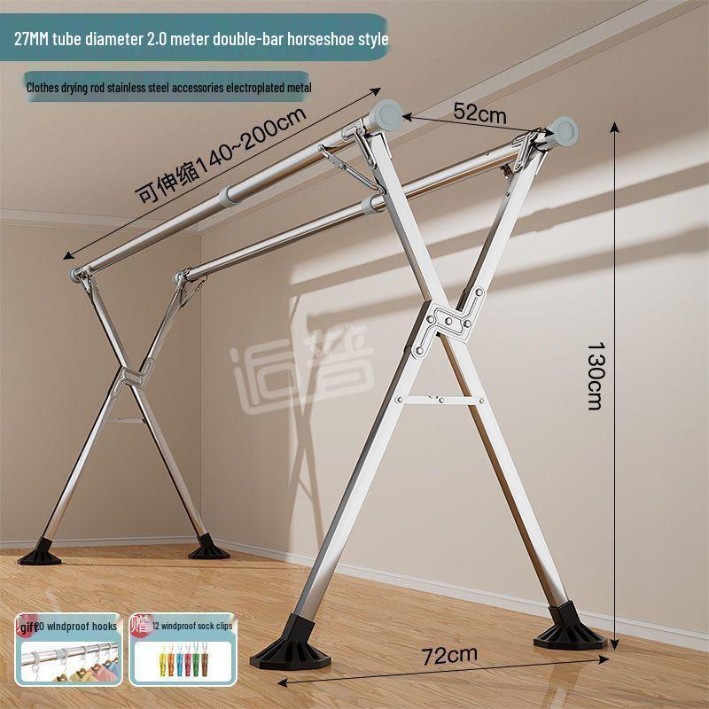 Bold Stainless Steel Folding Clothes Drying Rack - Floor-Standing, Telescopic, Indoor/Outdoor Use, Vertical Hanging Rod.