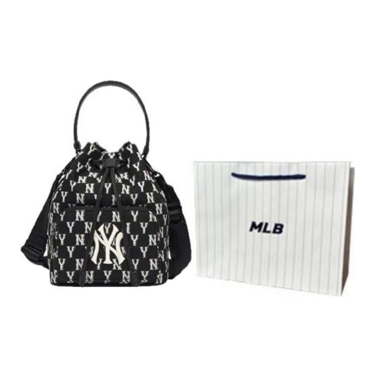 New MLB Monogram Collection Polyester Bucket Bag Handbag Shoulder Bag Crossbody Bag Regular Unisex Black 3ABMS012N-50BKS