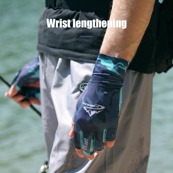 1 Pair Fishing Gloves Breathable Hollow Palm Anti-slip Elastic 5-Cut Summer Outdoor Sports Cycling UV Blocking Sun Protection Gloves