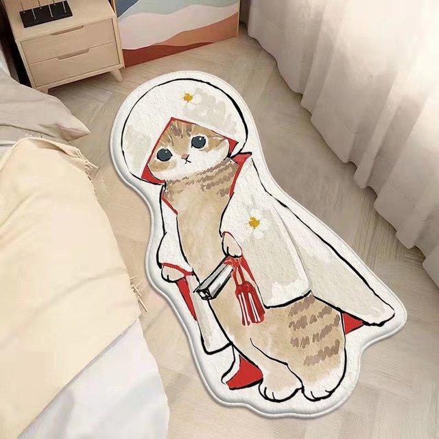Милый ковер с мультяшным котом, плюшевые, пушистые, нерегулярные прикроватные ковры, утепленный нескользящий напольный коврик, коврик для детской комнаты, декор для спальни
