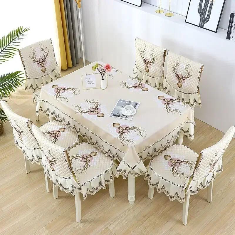 Легкий роскошный волнистый кружевной чехол на стул, утолщенная тканевая подушка для обеденного стола, европейский стиль, большой цветочный скатерть, чехол на стул