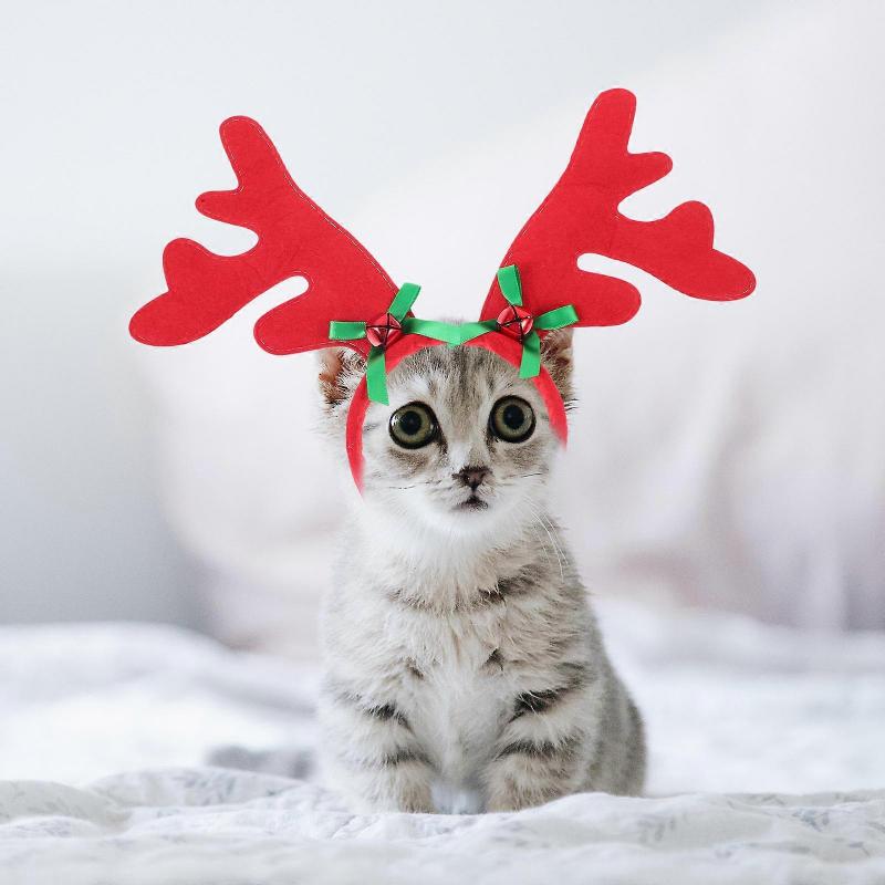 Pet Christmas Deer Horn Headband for 2Pcs Adjustable Cat and Dog