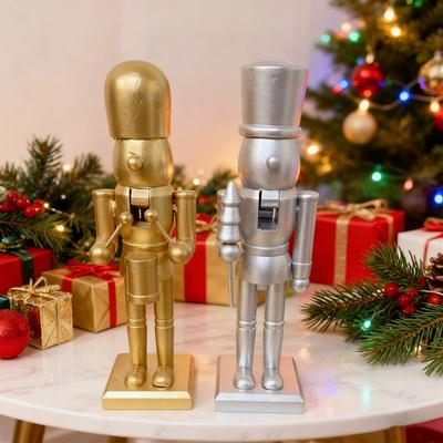 25СМ Рождественская Деревянная Фигурка Щелкунчика Золотой Серебряный Цвет Мультяшный Солдатик Фестиваль