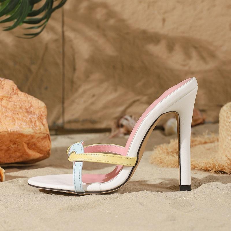 Eilyken Летние шлепанцы с открытым носком женские сексуальные узкая полоска тонкие каблуки стриптизерские женские шлепанцы