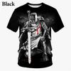 New Knight Templar 3D Printed Men's Fashion T-Shirt, Vintage Cross Pattern, Short Sleeve, Summer Cool Top, Men's Street Style