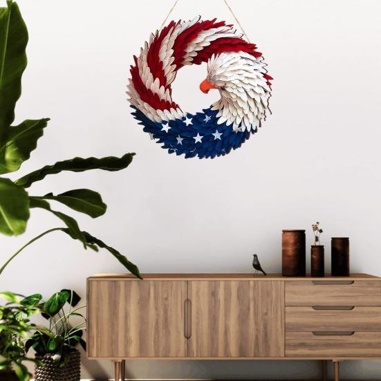 Independence Day Patriotic Eagle Wooden Plaque Red White Blue Bird Indoor Outdoor Front Door