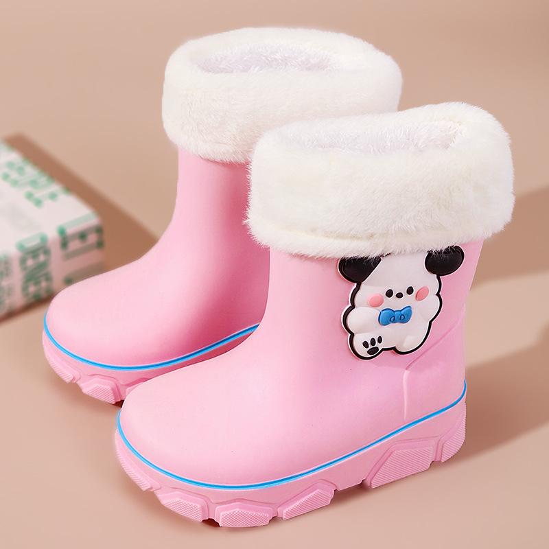 2025 детские дождевики с рисунком из мультфильма износостойкие бархатные теплые и нескользящие школьные водонепроницаемые сапоги средние и большие детские дождевики