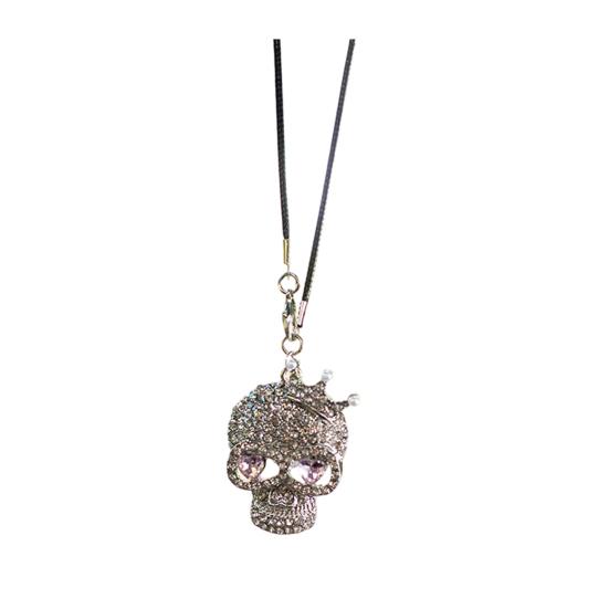 Tassel Car Mirror Decoration Bling Skull Hanging Accessories, Rhinestone Head Rear Halloween Auto Ornament View Charm Gothic for Interior Modification