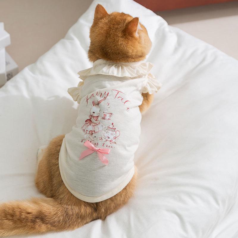 Новая весенне-летняя тонкая одежда для кошек, жилет с рукавами-крылышками из грибного кружева, для котят, щенков, бесшерстных кошек, одежда для питомцев