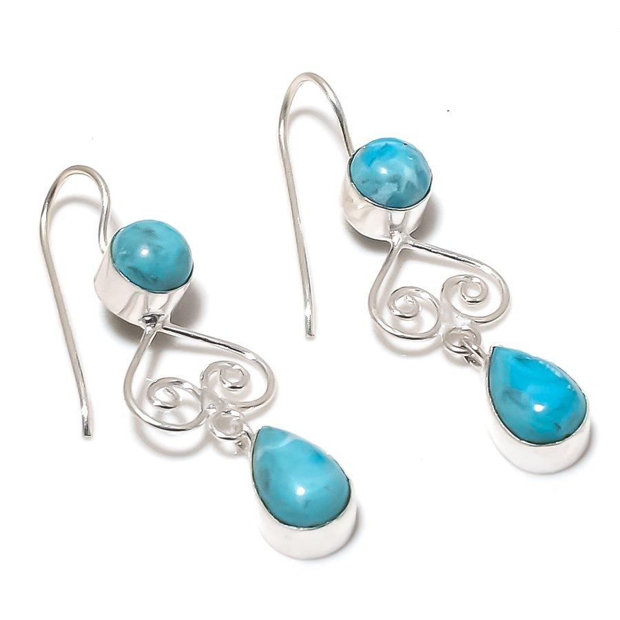 Larimar Gemstone Handmade 925 Sterling Silver Earring 1.97" KJ-1086