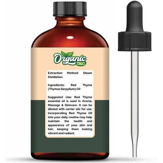 Organic Zing Red Thyme (Thymus Vulgaris) Oil | Pure & Natural Essential Oil for Aroma, Skincare & Massage - 118ml/3.99fl Oz