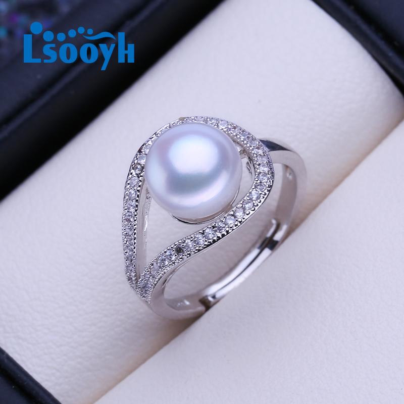 LSOOYH Natural Freshwater Pearl Rings For Women Trendy Silver Color Party Ring Jewelry Birthday Gifts
