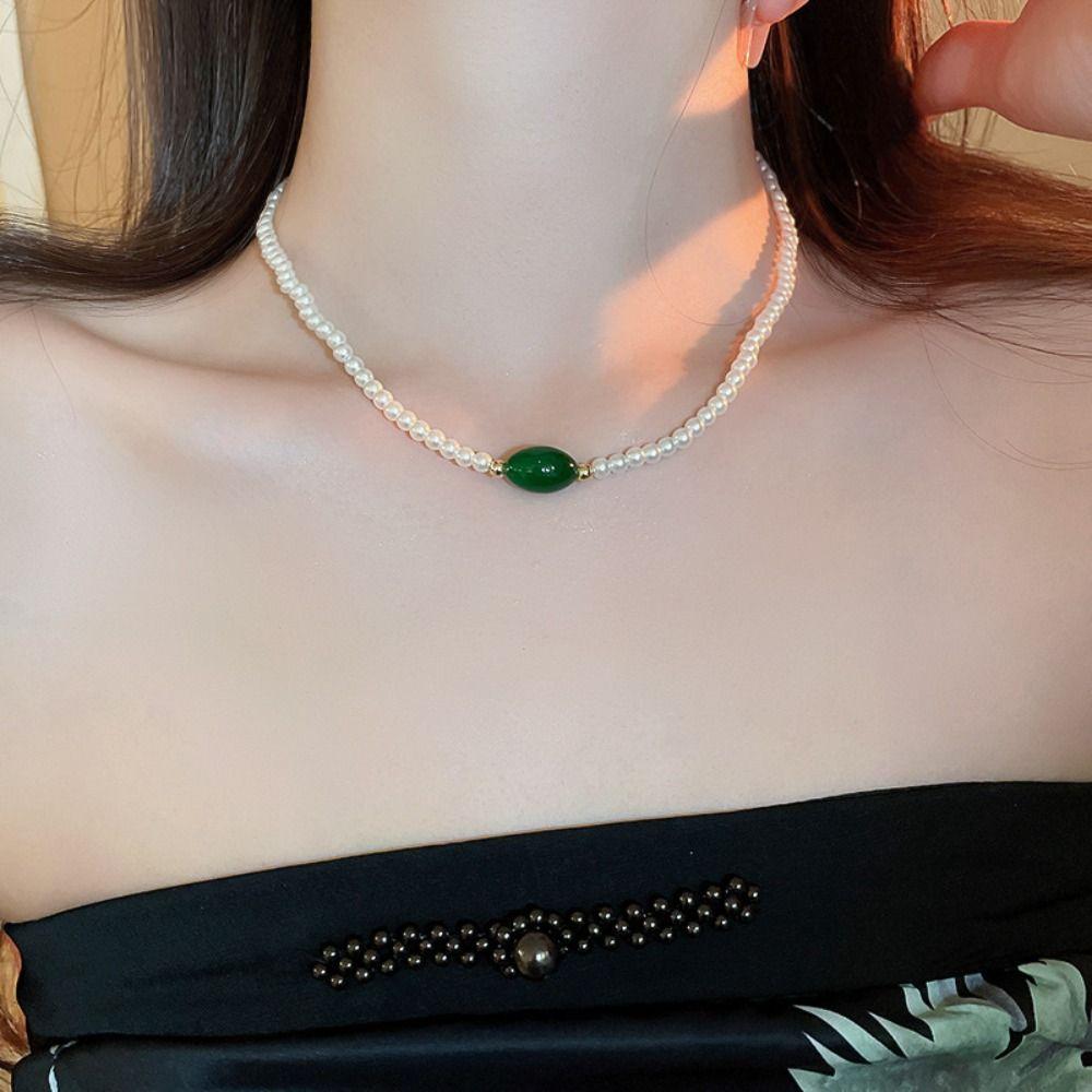 Модное жемчужное ожерелье с бусинами, простое ожерелье с подвеской, геометрическое колье-чокер для женщин