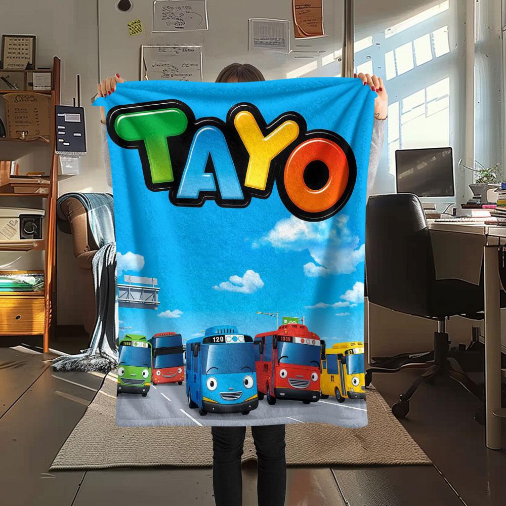 Tayo Printed Flannel Blanket, soft throw for bedroom sofa, washable, Christmas present, great gift.