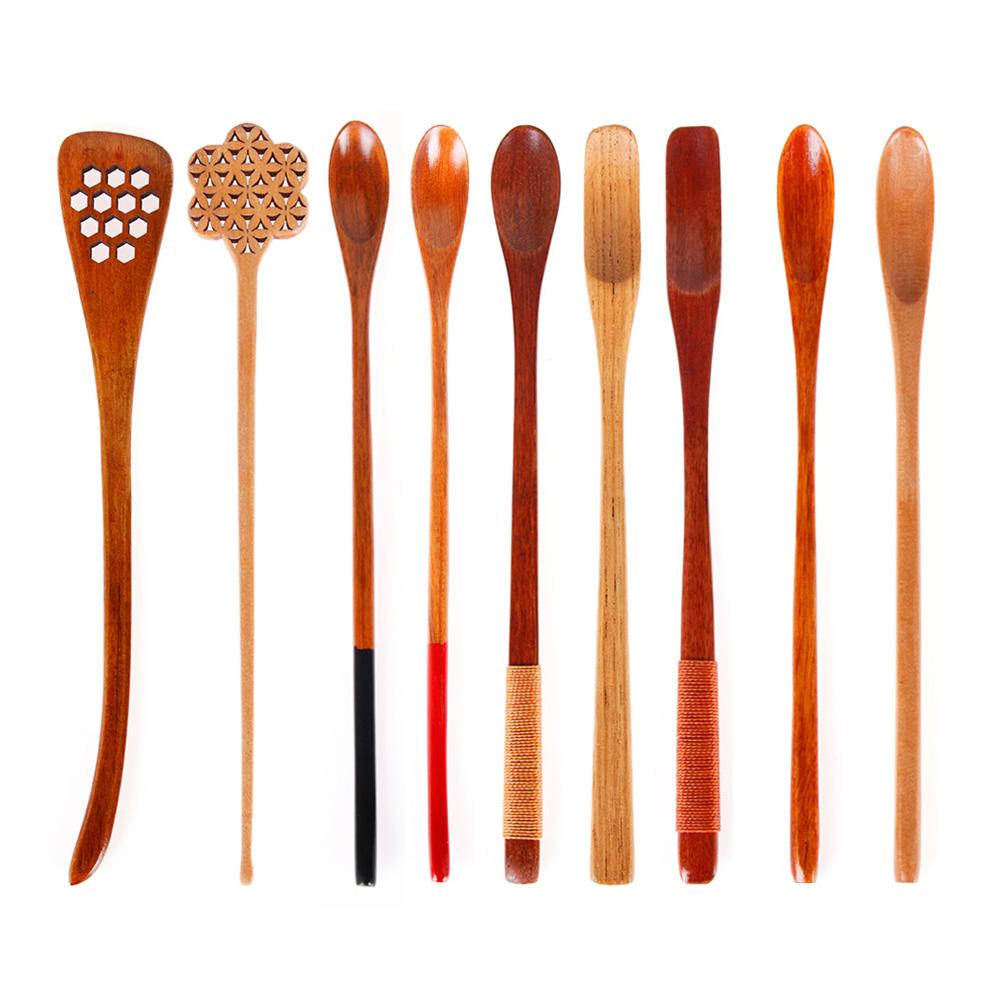 2 шт./лот Деревянные ложки для приготовления пищи, ложка для меда, ложки для размешивания чая и кофе, цвет краски, ложки для меда и чая, кофейные аксессуары