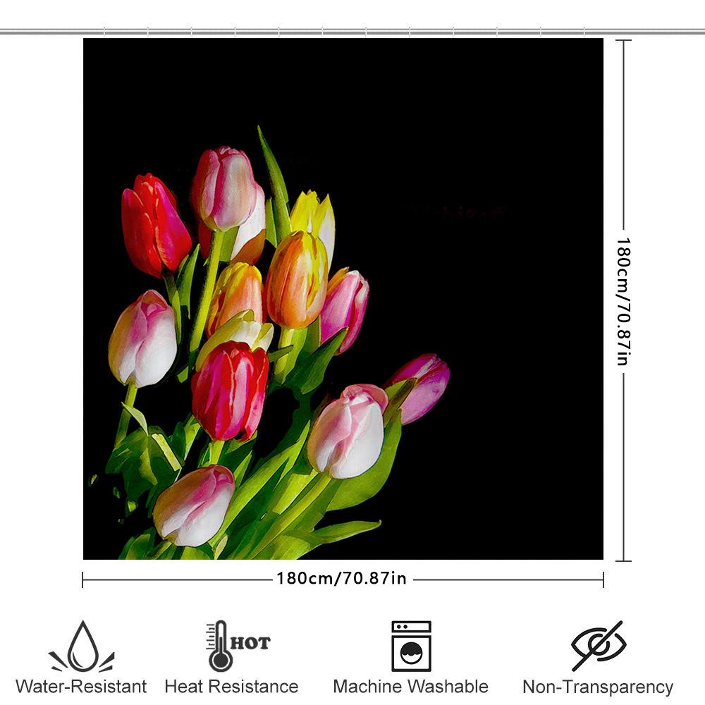 Modern Floral Print Shower Curtain Set Bathroom Decor with Vivid Colors for Kitchen 3D Printed Water-Saving Bath Curtains Size:1