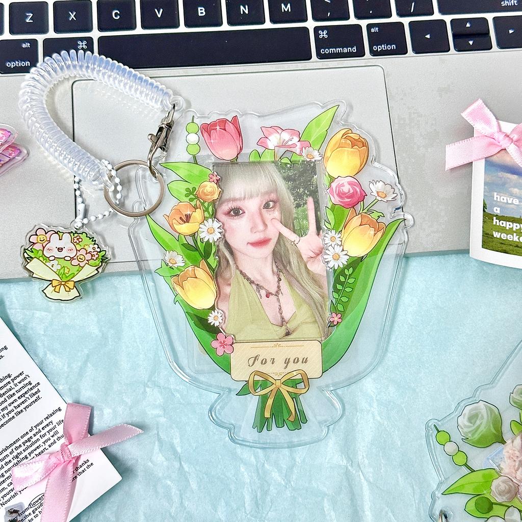 MINKYS Cute Flower Shape 3 inch Kpop Photocard Holder Photo Card Holder Bag Pendant Back To School Stationery