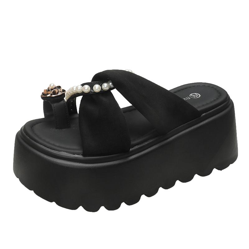 Модные женские сандалии на платформе 8 см, лето 2025, новинка, нескользящие туфли на высоком каблуке, фланелевые тапочки, женские римские мягкие пляжные туфли с открытым носком