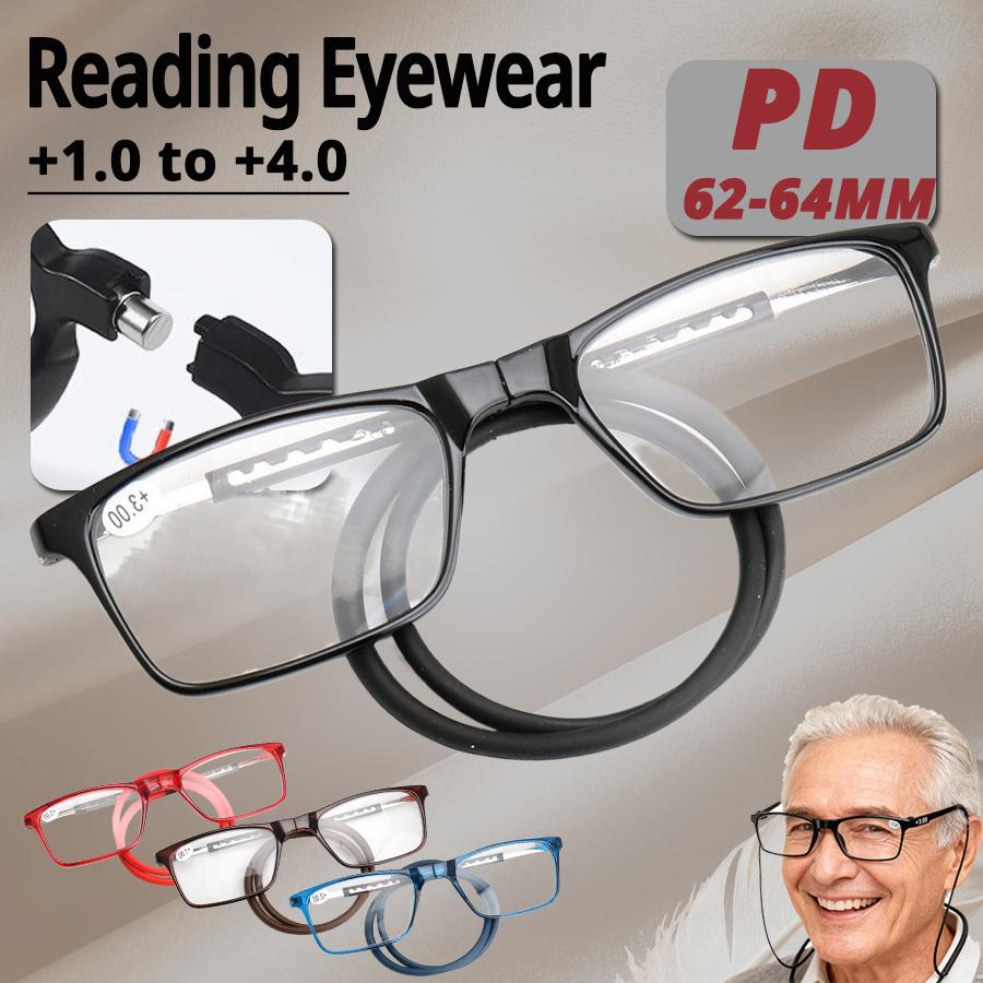 4 Styles Fashionable Neck Hanging Reading Glasses Magnet PC Square Frame HD Convenient And Comfortable Telescopic Feet Unisex