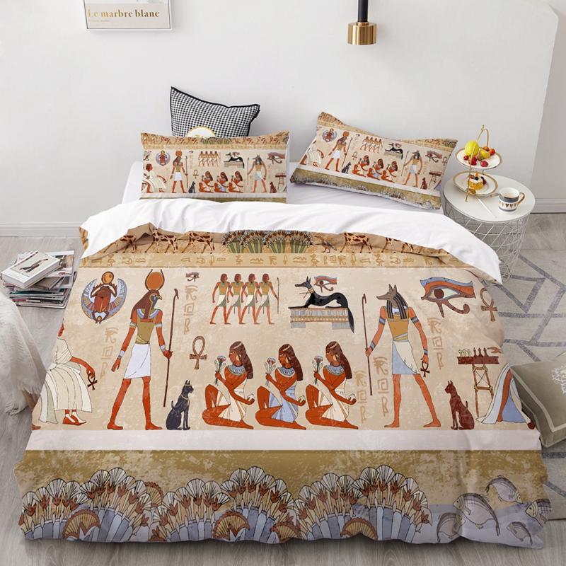 Egyptian Bedding Set Ancient Egypt Civilization Duvet Cover Characters Bedclothes 2/3PCS African Tribe Quilt Cover