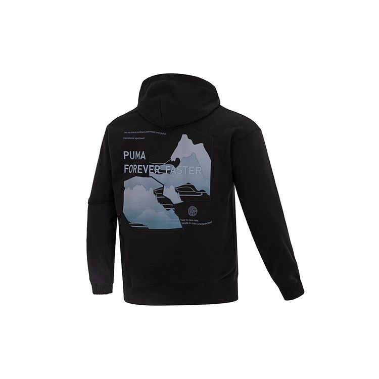 Puma Cny National Style Новогодняя серия Bz Zaozhi Толстовка с капюшоном с вышитым логотипом и принтом на спине Повседневная толстовка с капюшоном Мужские толстовки с капюшоном Черные 539593-01