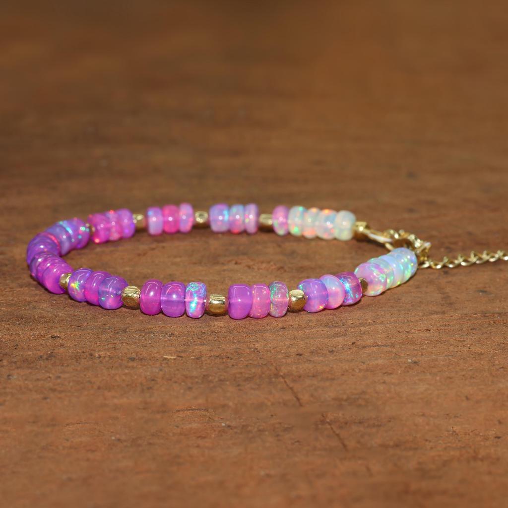 Purple Opal Bead Bracelet, Dainty Gold Filled, Sterling Silver