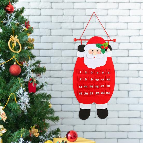 Рождественский Адвент-календарь с изображением оленей, Санты, снеговика, подвесной фетровый календарь обратного отсчета с 24 карманами для украшения стены, двери