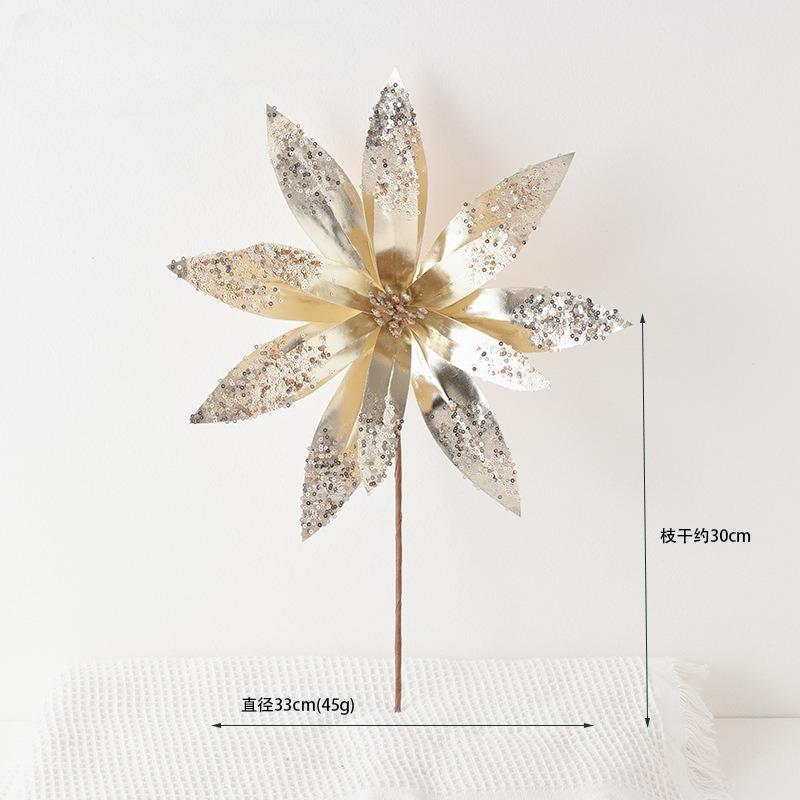 New White Christmas Flower Christmas Tree Ornament 33cm Large Sticky Powder Champagne Simulation Flower