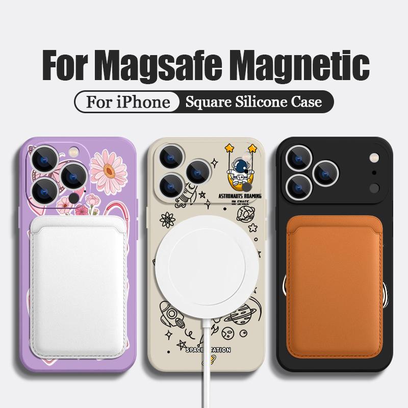 Магнитный Чехол Для Magsafe Для iPhone 17 Pro Max Розовый иллюстрация Астронавт Мягкий Силикон Задняя Крышка Телефона Для iPhone 16 15 14 13 Pro Max 16e 17e
