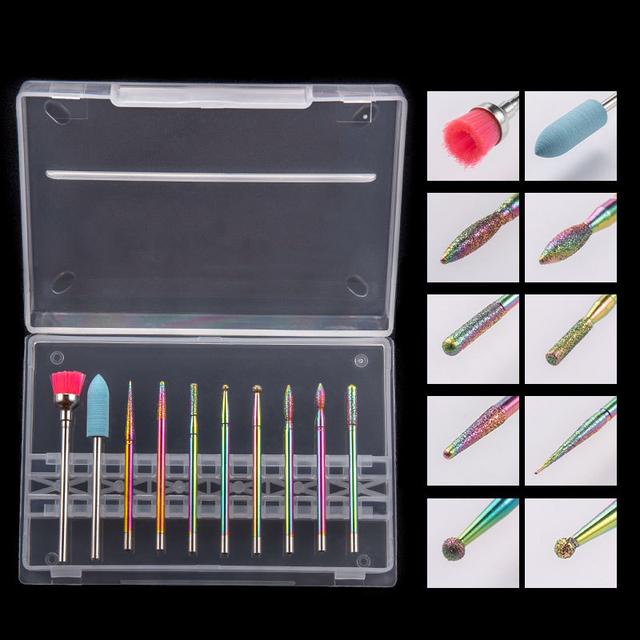 10 шт. алмазные фрезы для маникюра, твердосплавные сверла для ногтей, наборы, оборудование, инструменты, сверла для ногтей, аксессуары