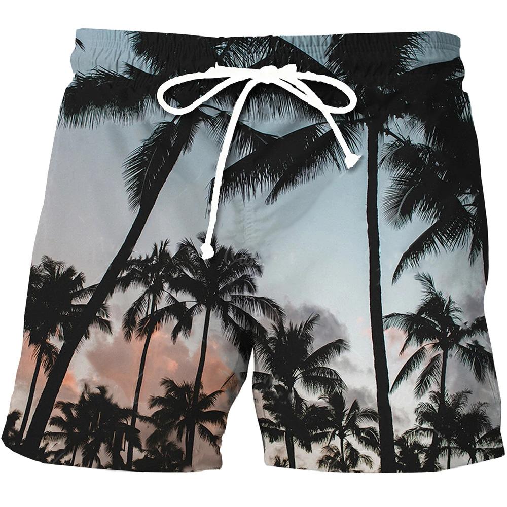 Мужские повседневные шорты, пляжные Гавайские повседневные спортивные шорты, шорты с 3D принтом и натуральными растениями, модные мужские дышащие шорты на шнурке