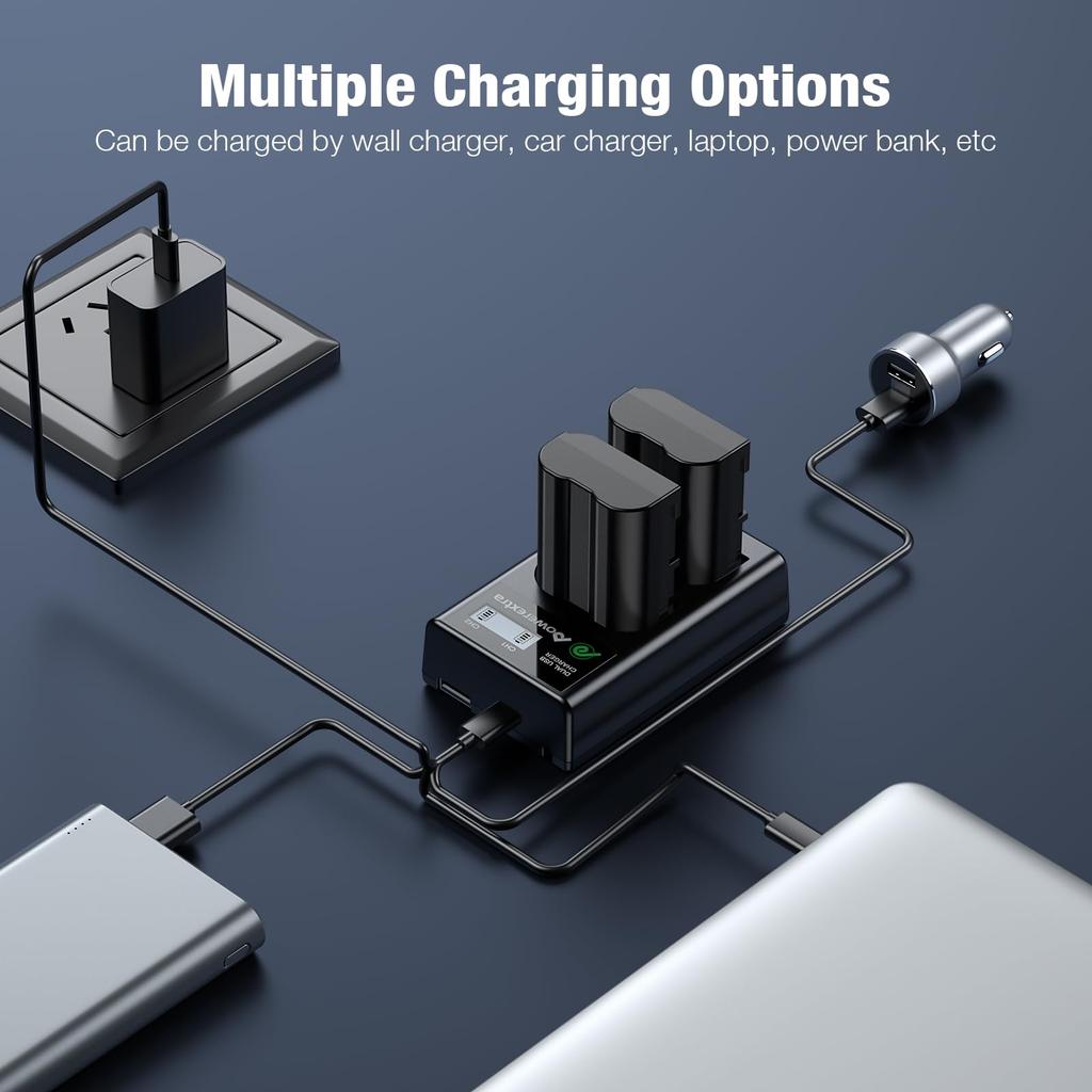 Powerextra and Dual USB Charger Set for Nikon D850 Cameras EN-EL15a, EN-EL15b, EN-EL15c Zf, Z8, Z7, Z7II, Z6, Z6III, D7500, D7000, D7100, D7200, D500,